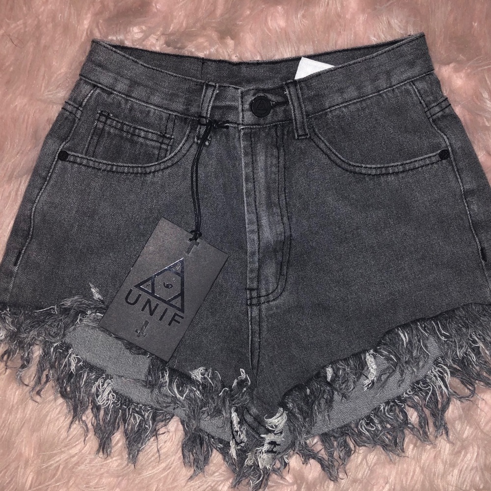 BRAND NEW UNIF BLACK ACID WASHED SHORTS